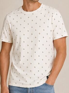 Scotch & Soda Printed T Shirt Mens Large Cream Cotton Crew Neck Graphic Tee